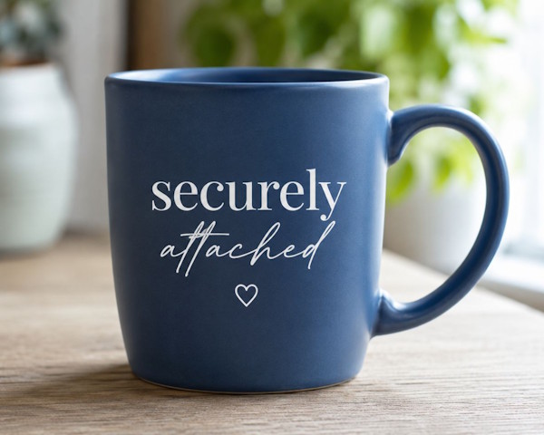 Image : Tasse portant l'inscription « Securely Attached »